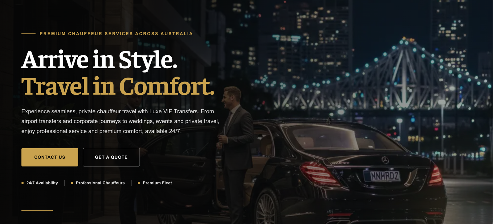 Luxe VIP Transfers custom website homepage designed by MEHLAWEB