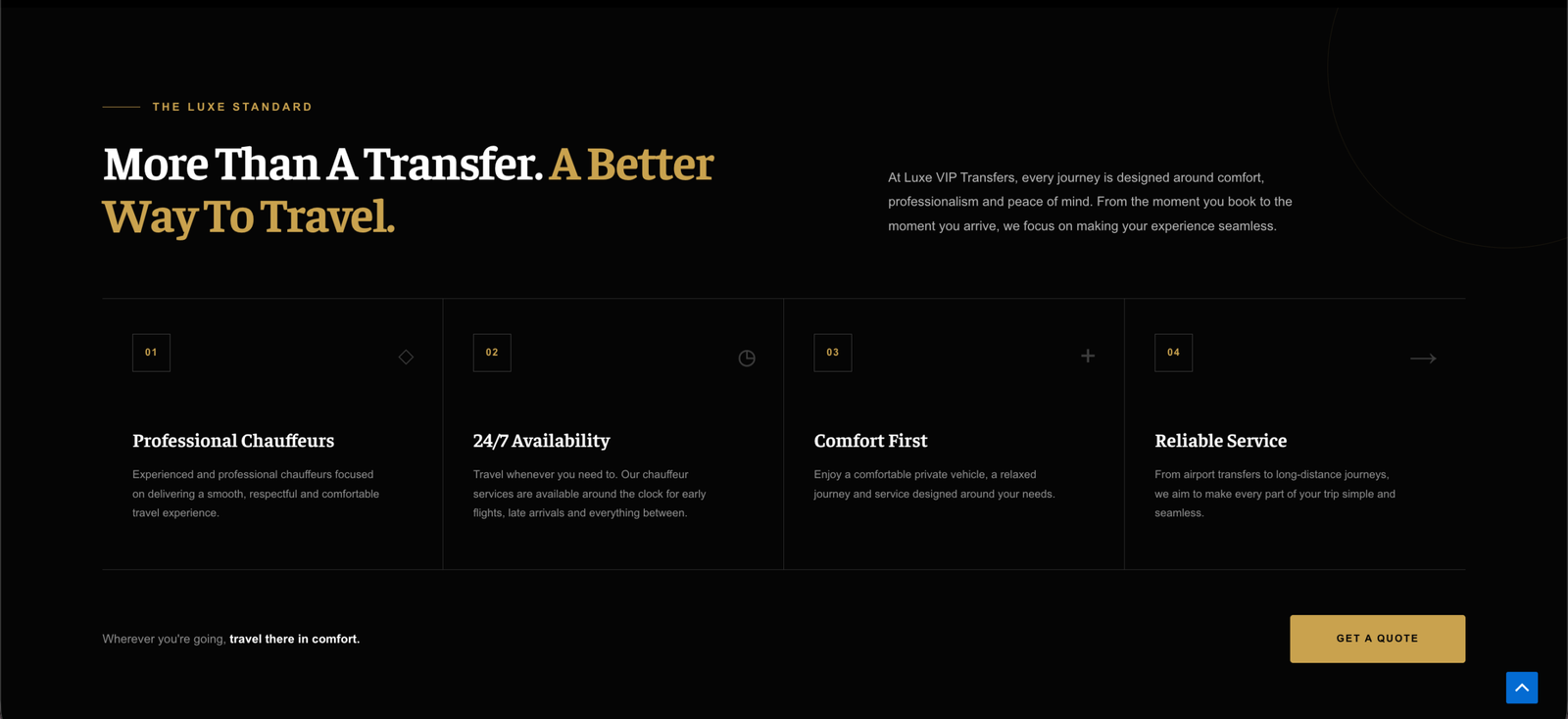 Luxe VIP Transfers service experience page designed by MEHLAWEB